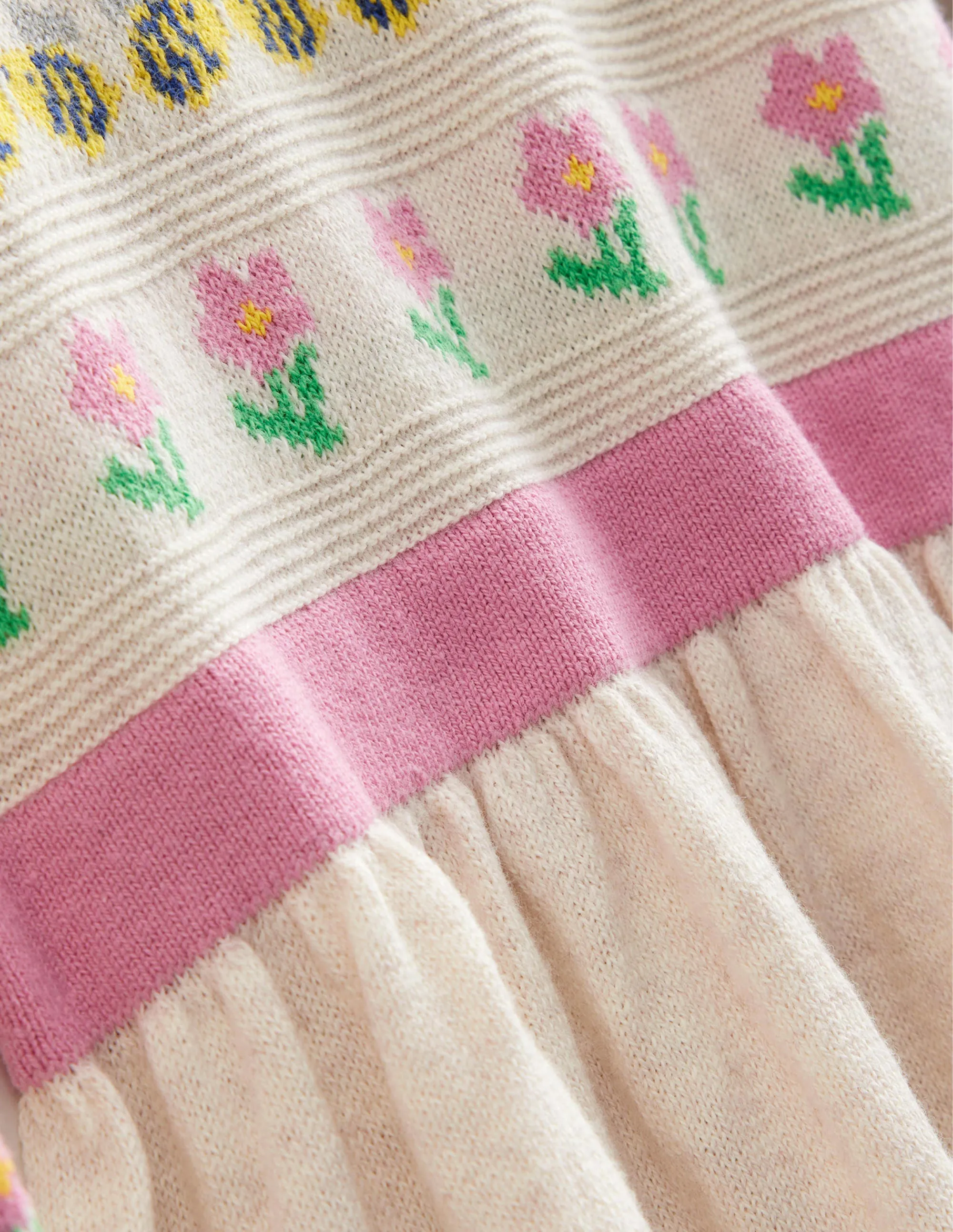 Flower Pointelle Knit Dress-Ecru Marl