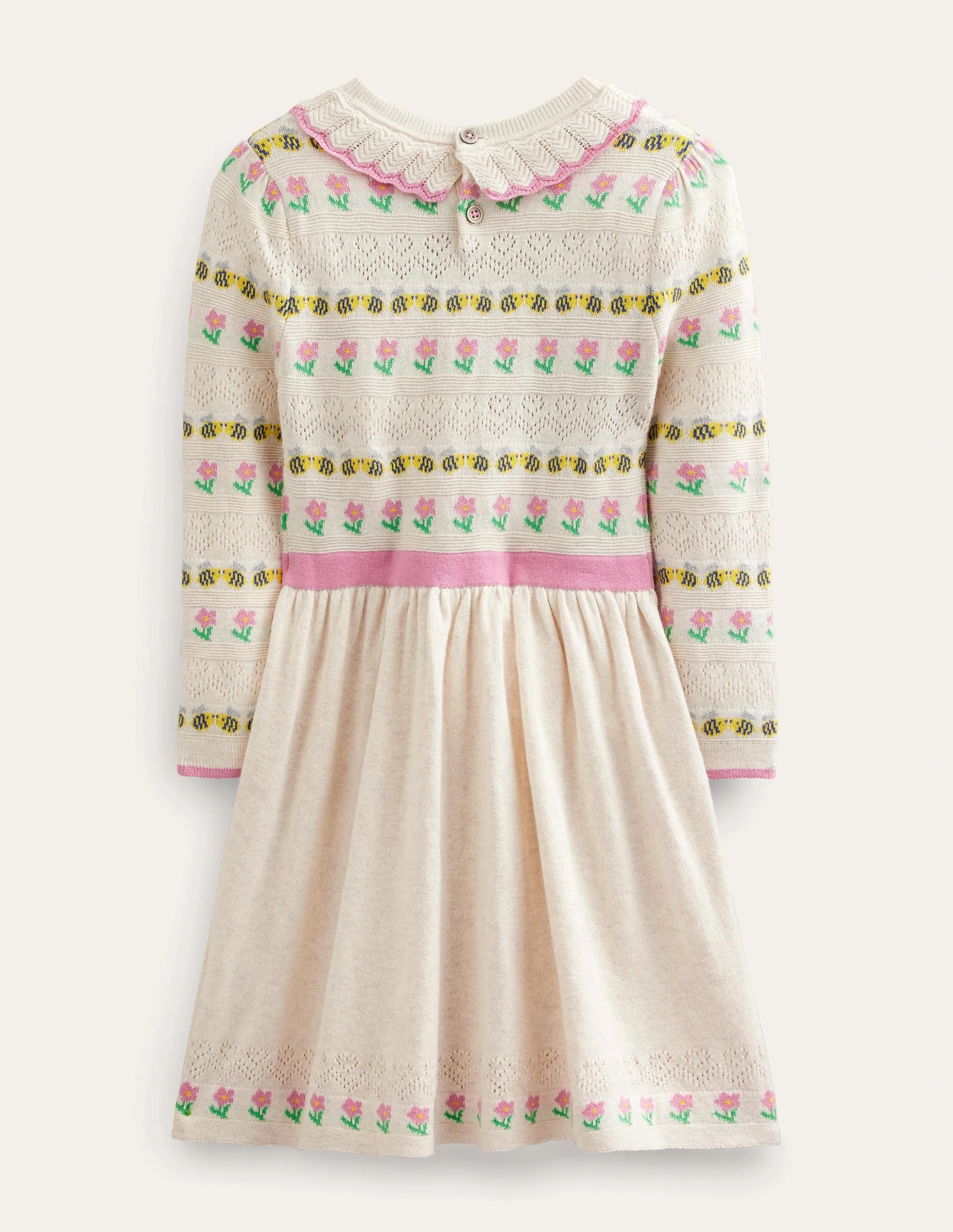 Flower Pointelle Knit Dress-Ecru Marl