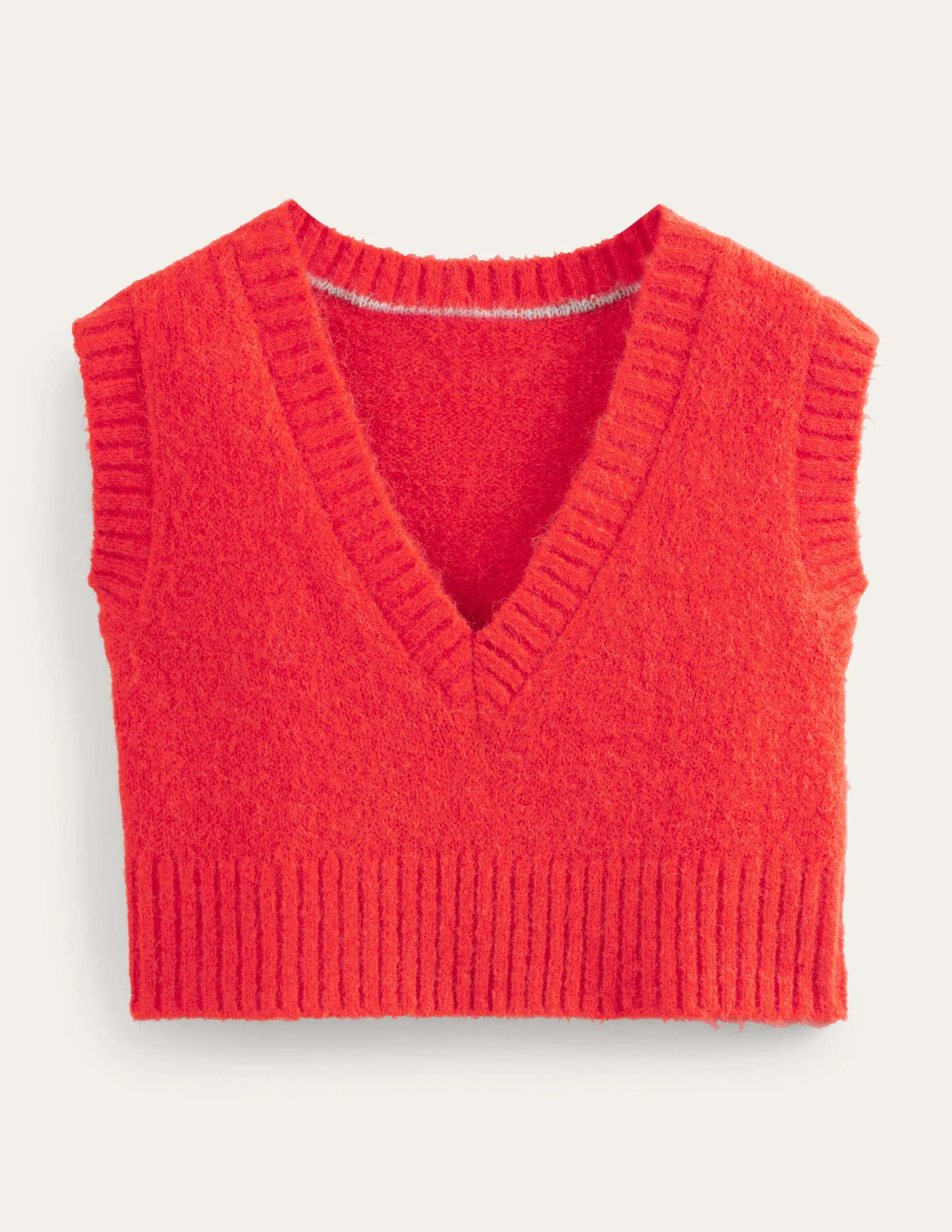 Fluffy Cropped V-Neck Tank Top-Tomato