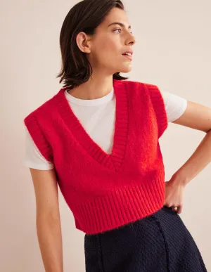 Fluffy Cropped V-Neck Tank Top-Tomato