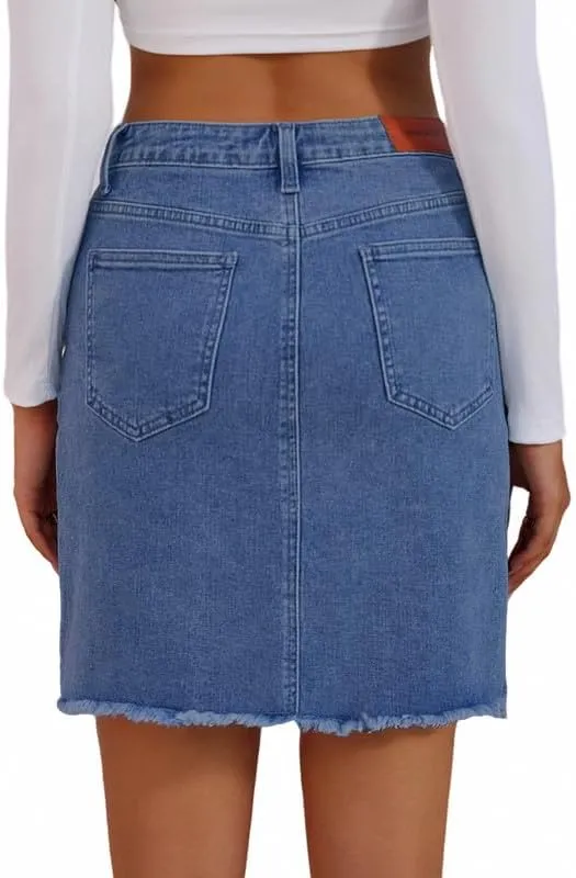 Genleck Crossover Denim Skirts for Women - Trendy Strecth Jean Skirts High Waisted Cute Girls Teens Dressy Mini Skirts