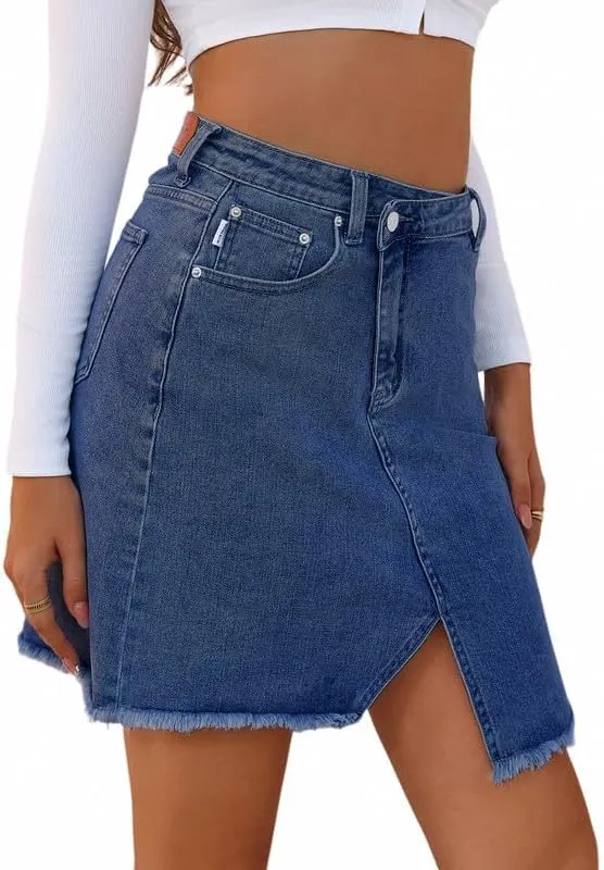 Genleck Crossover Denim Skirts for Women - Trendy Strecth Jean Skirts High Waisted Cute Girls Teens Dressy Mini Skirts