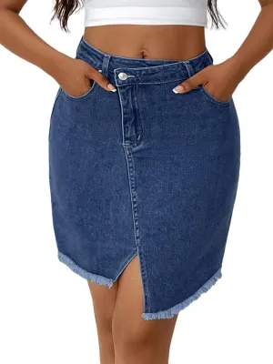 Genleck Crossover Denim Skirts for Women - Trendy Strecth Jean Skirts High Waisted Cute Girls Teens Dressy Mini Skirts