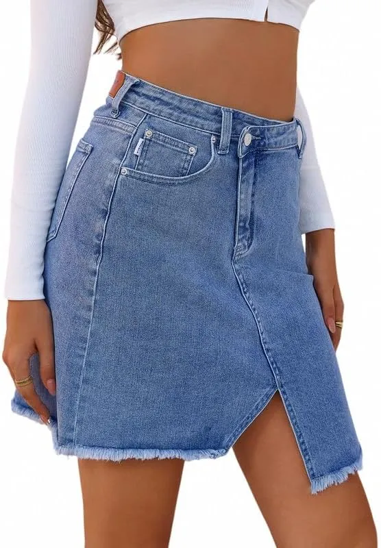 Genleck Crossover Denim Skirts for Women - Trendy Strecth Jean Skirts High Waisted Cute Girls Teens Dressy Mini Skirts