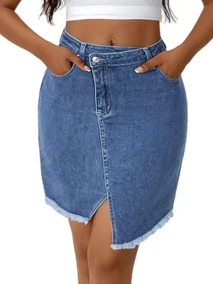 Genleck Crossover Denim Skirts for Women - Trendy Strecth Jean Skirts High Waisted Cute Girls Teens Dressy Mini Skirts
