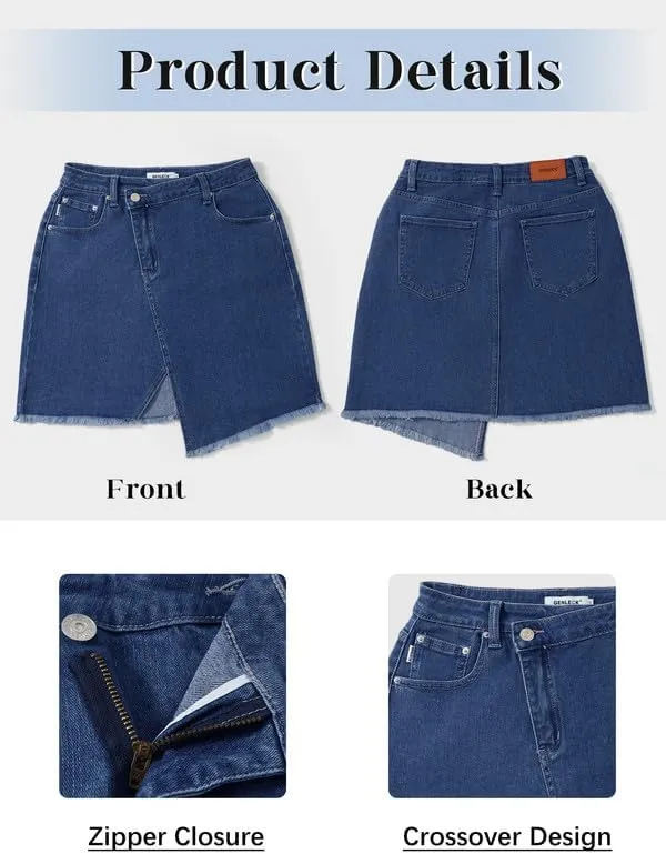 Genleck Crossover Denim Skirts for Women - Trendy Strecth Jean Skirts High Waisted Cute Girls Teens Dressy Mini Skirts