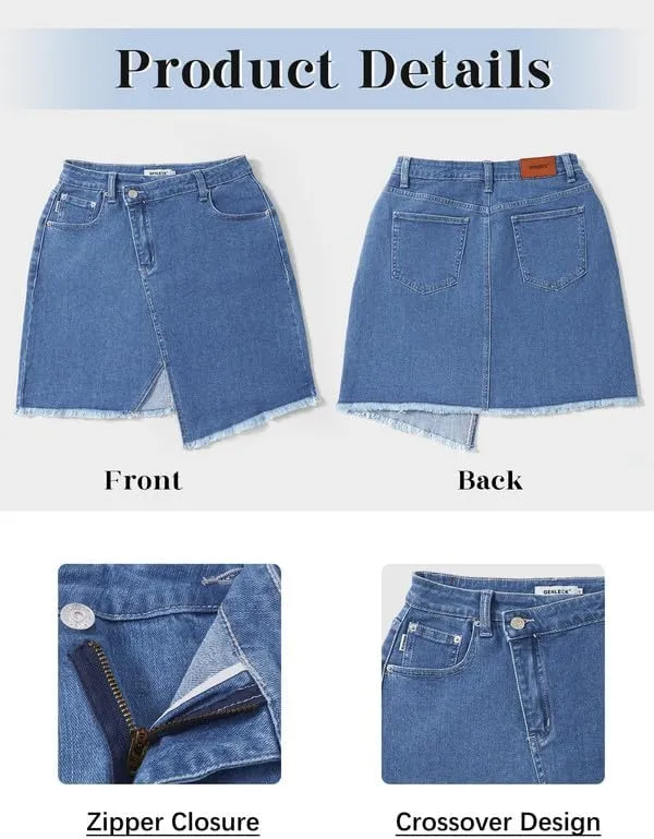 Genleck Crossover Denim Skirts for Women - Trendy Strecth Jean Skirts High Waisted Cute Girls Teens Dressy Mini Skirts