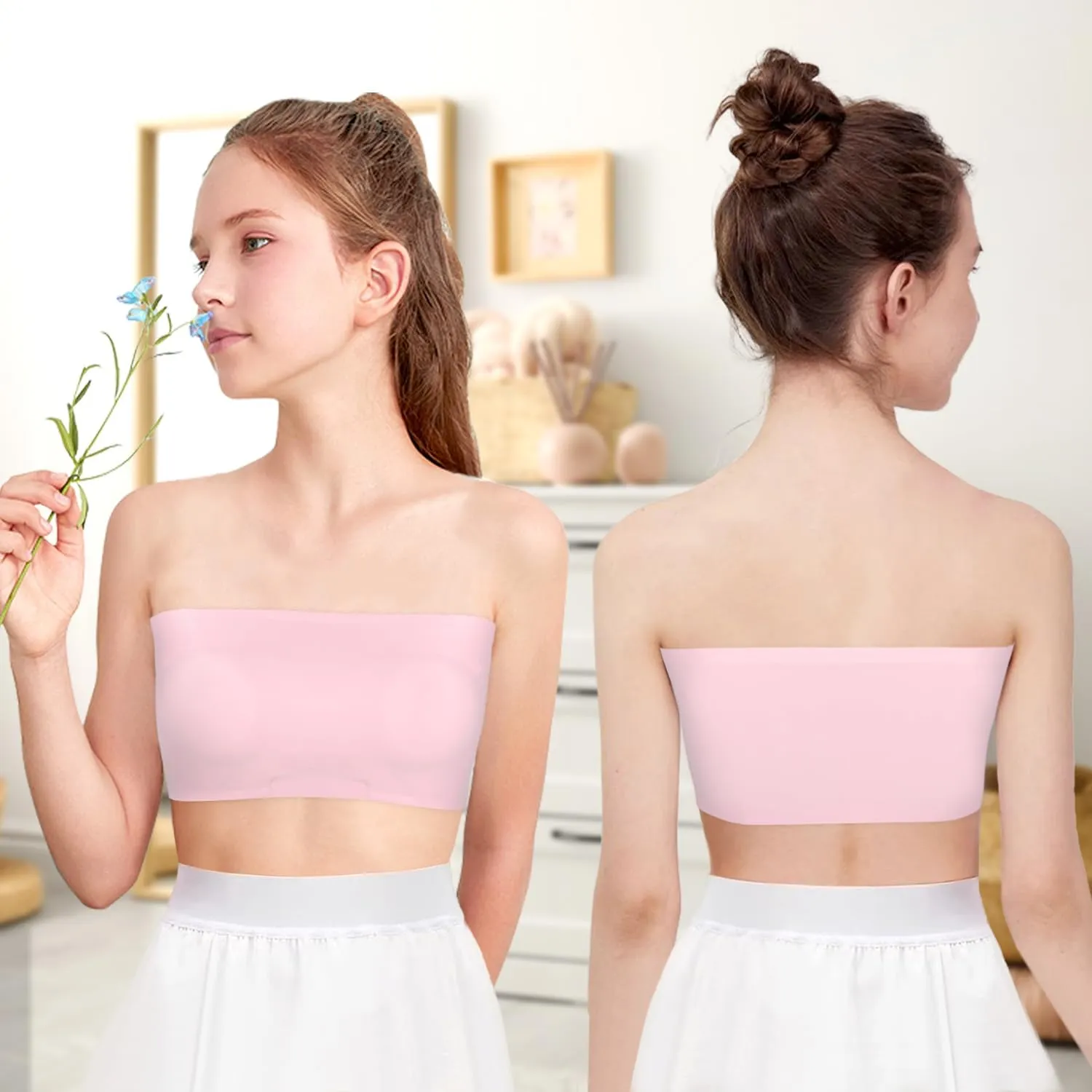 Girls Strapless Bandeau Bra Teens Seamless Bra Big Kids Training Bras