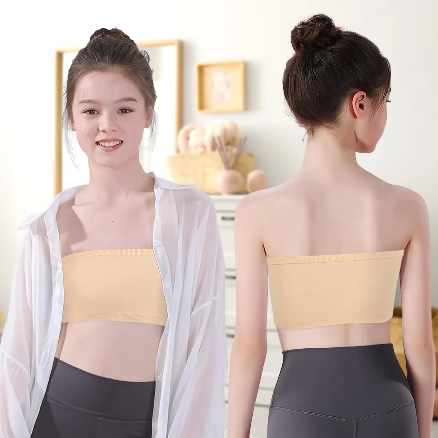 Girls Strapless Bandeau Bra Teens Training Bras Big Kids Cropped Sports Bralette Seamless Crop Top