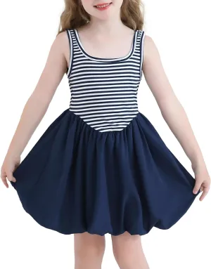 Girls Summer Dresses Tween Sleeveless Bubble Hem Sundress Casual Beach Vacation with Pockets for 7-12 Years