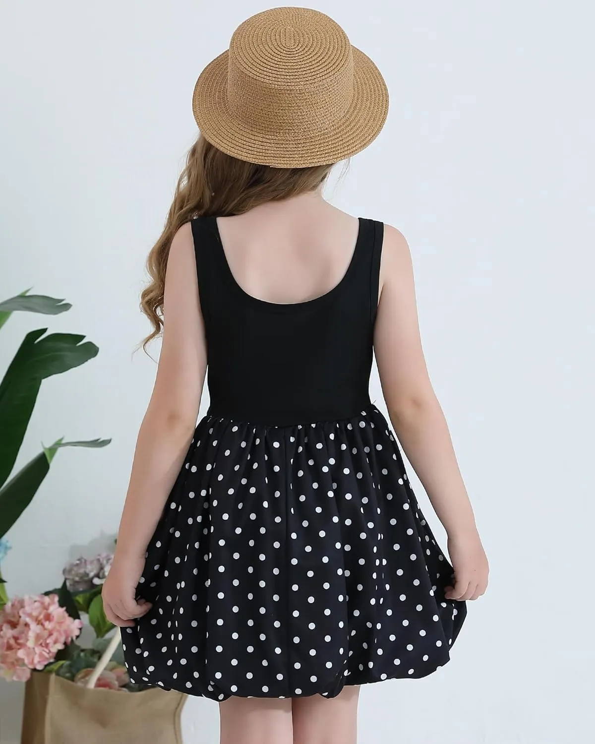 Girls Summer Dresses Tween Sleeveless Bubble Hem Sundress Casual Beach Vacation with Pockets for 7-12 Years