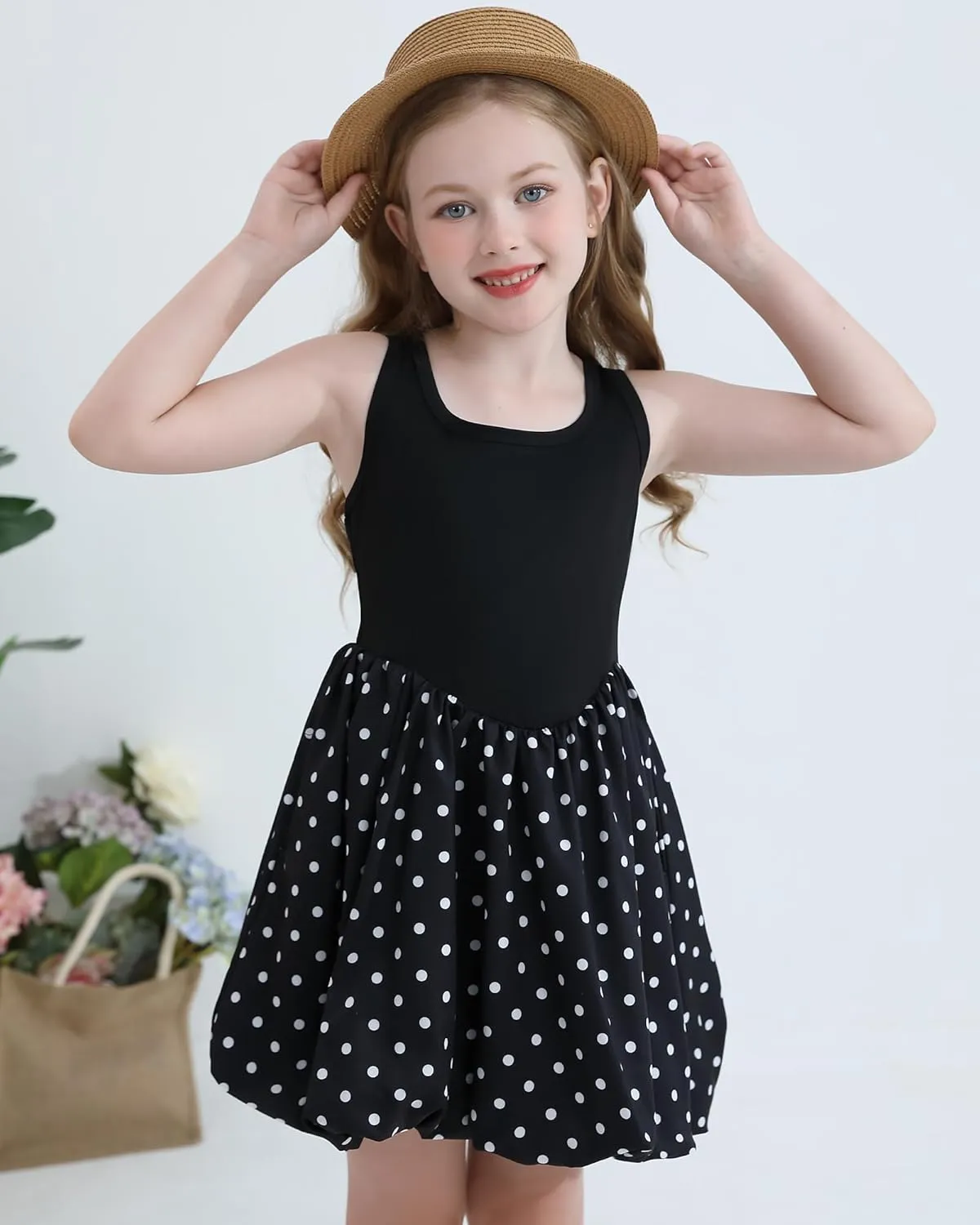 Girls Summer Dresses Tween Sleeveless Bubble Hem Sundress Casual Beach Vacation with Pockets for 7-12 Years