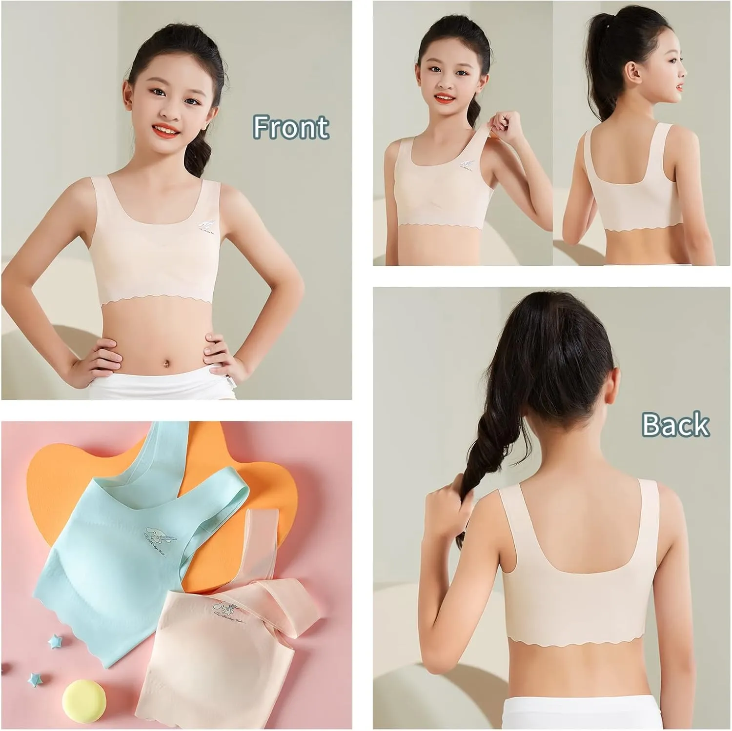 Girls Training Bra-Racerback Sports Seamless Bras, Teen Bra Comfort Seamless, Girls Bra with Removable Mini-A Cup Pad