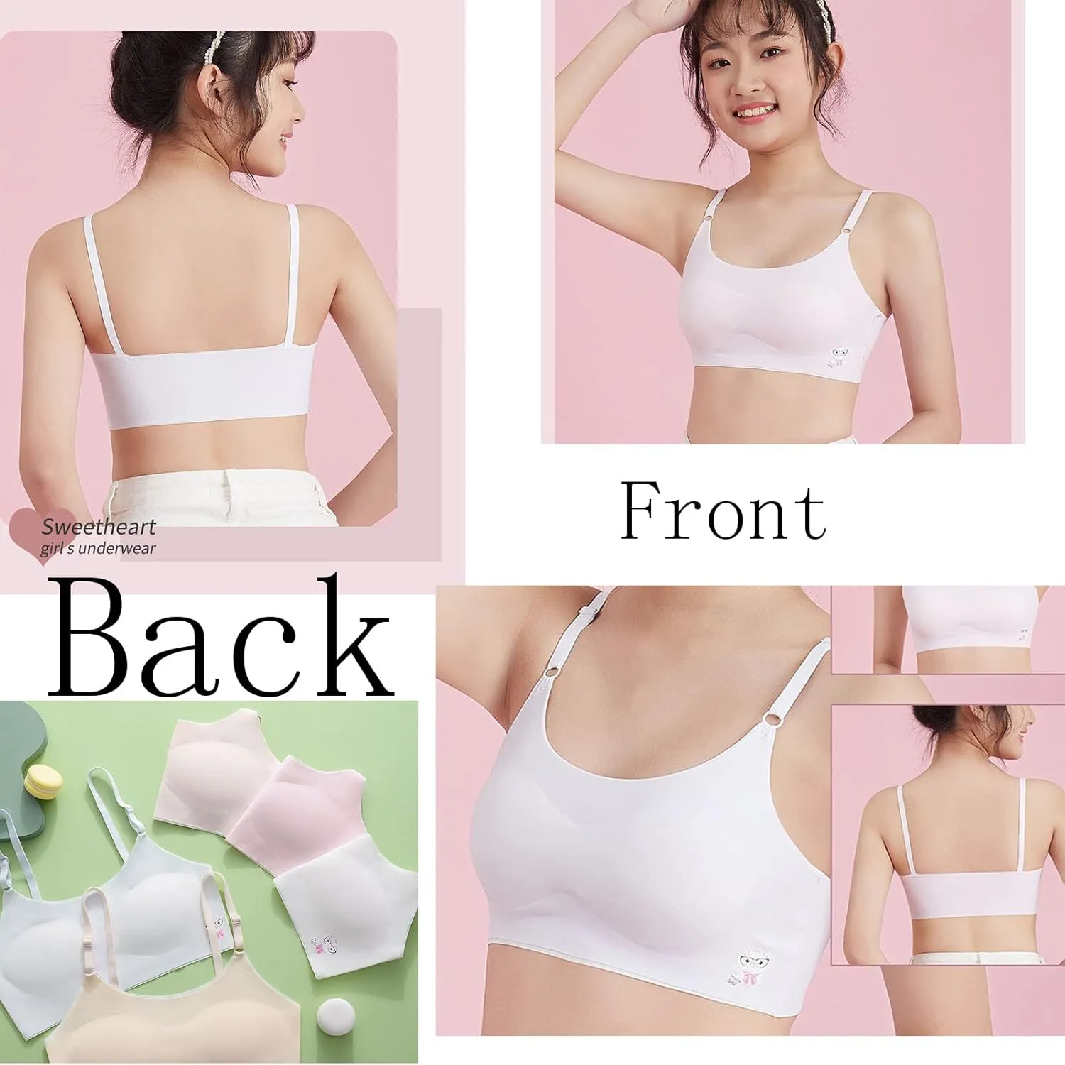 Girls Training Bra-Racerback Sports Seamless Bras, Teen Bra Comfort Seamless, Girls Bra with Removable Mini-A Cup Pad