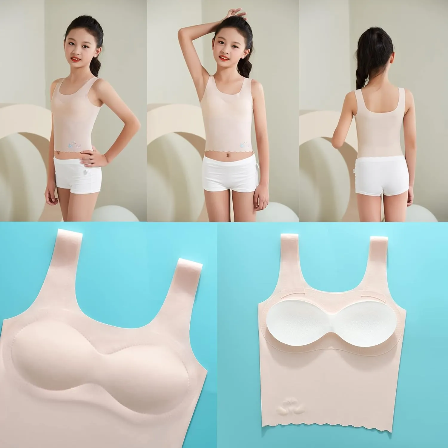 Girls Training Bra-Racerback Sports Seamless Bras, Teen Bra Comfort Seamless, Girls Bra with Removable Mini-A Cup Pad