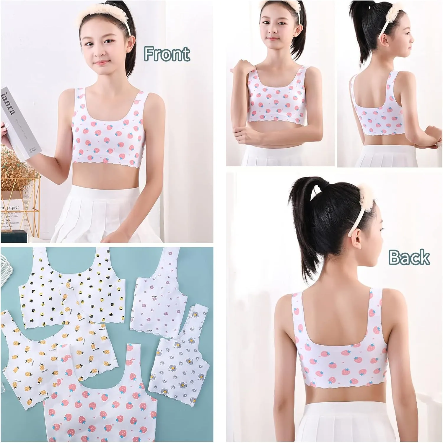 Girls Training Bra-Racerback Sports Seamless Bras, Teen Bra Comfort Seamless, Girls Bra with Removable Mini-A Cup Pad