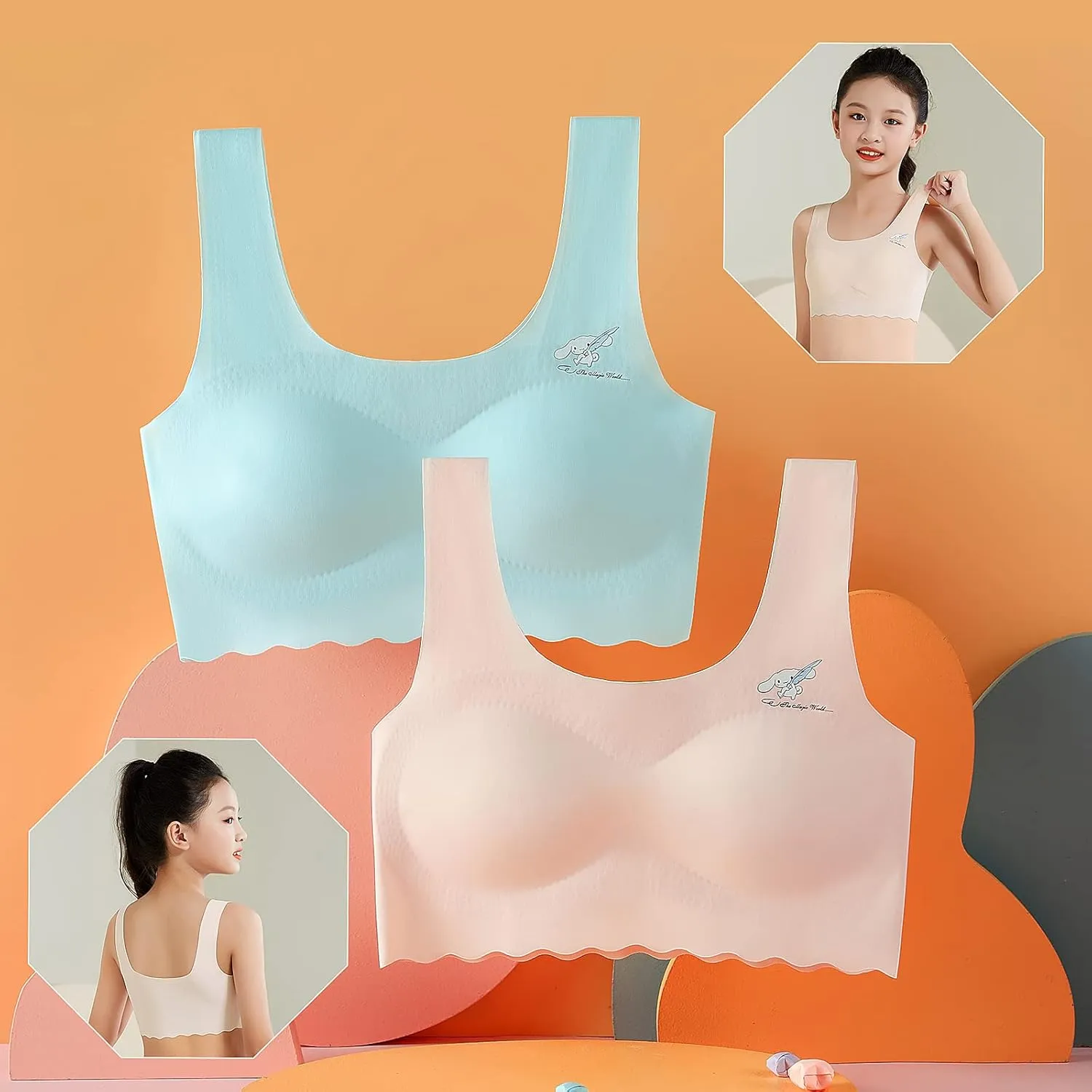 Girls Training Bra-Racerback Sports Seamless Bras, Teen Bra Comfort Seamless, Girls Bra with Removable Mini-A Cup Pad