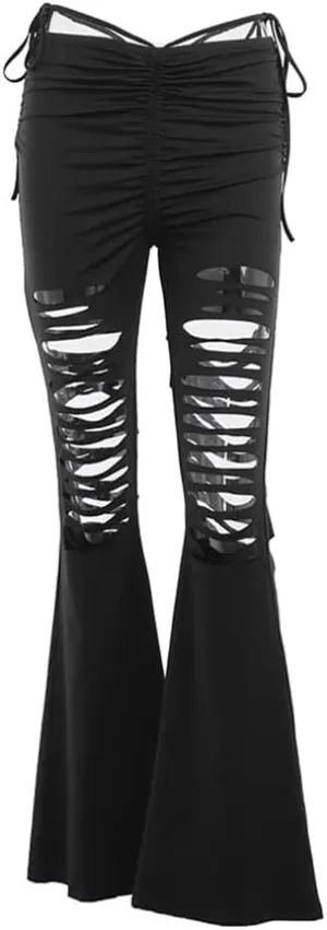 Gothic Black Pants Grunge Bottoms High Waisted Boho Hippie