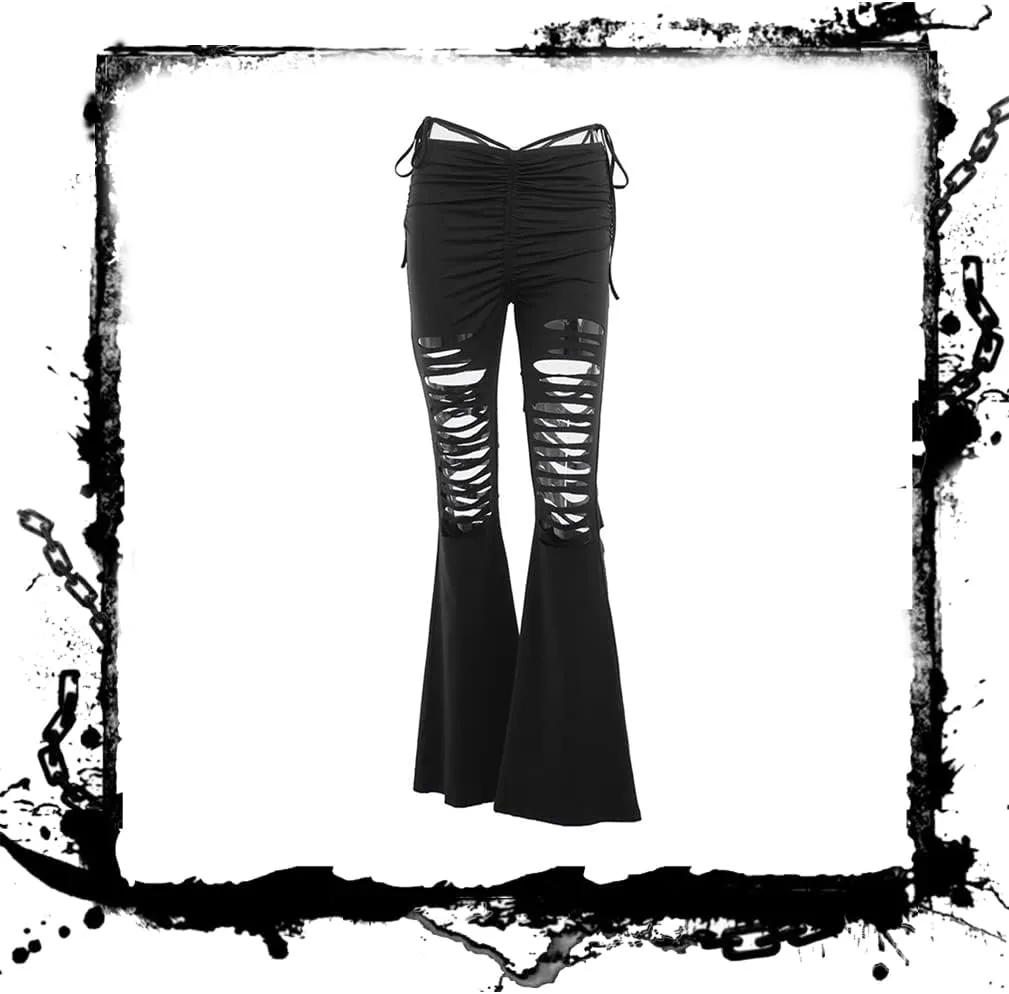 Gothic Black Pants Grunge Bottoms High Waisted Boho Hippie