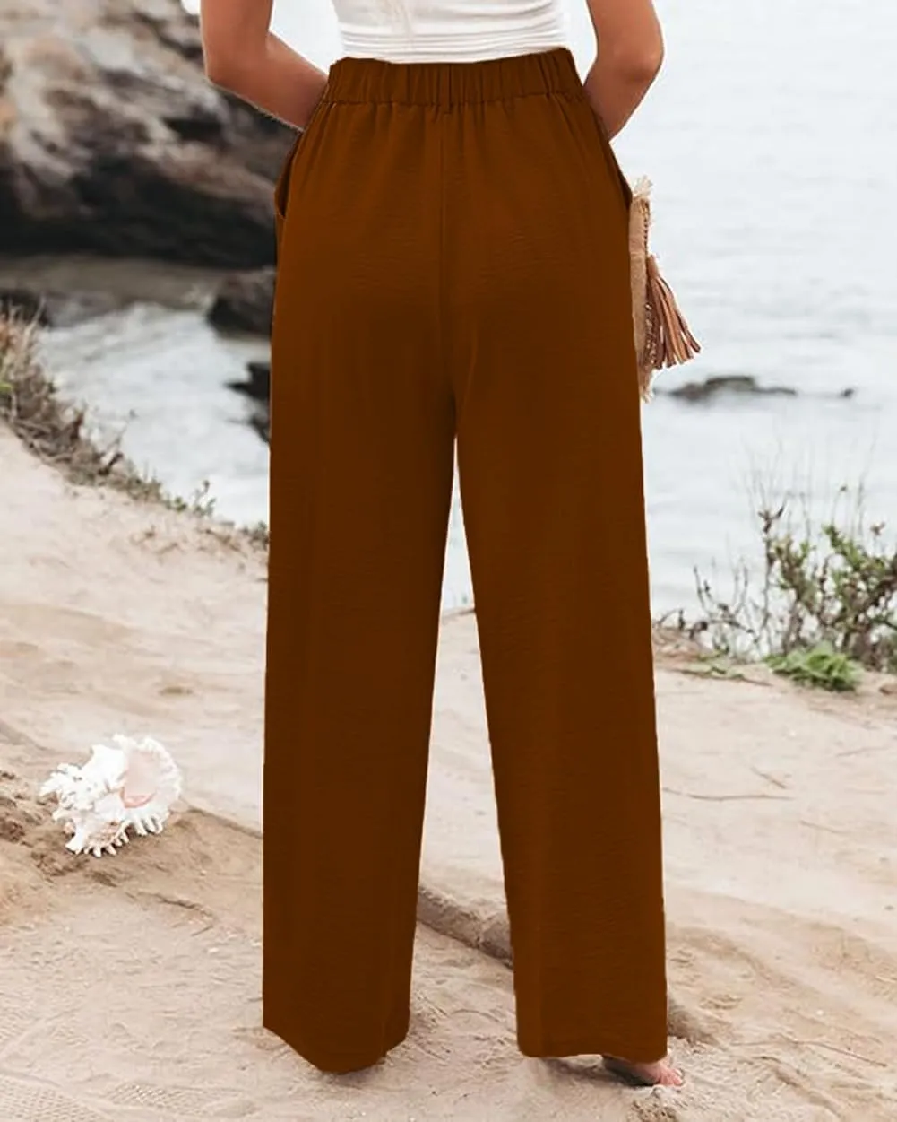 High Waisted Palazzo Wide Leg Flowy Dressy Pants for Women Business Casual Trousers with Pockets