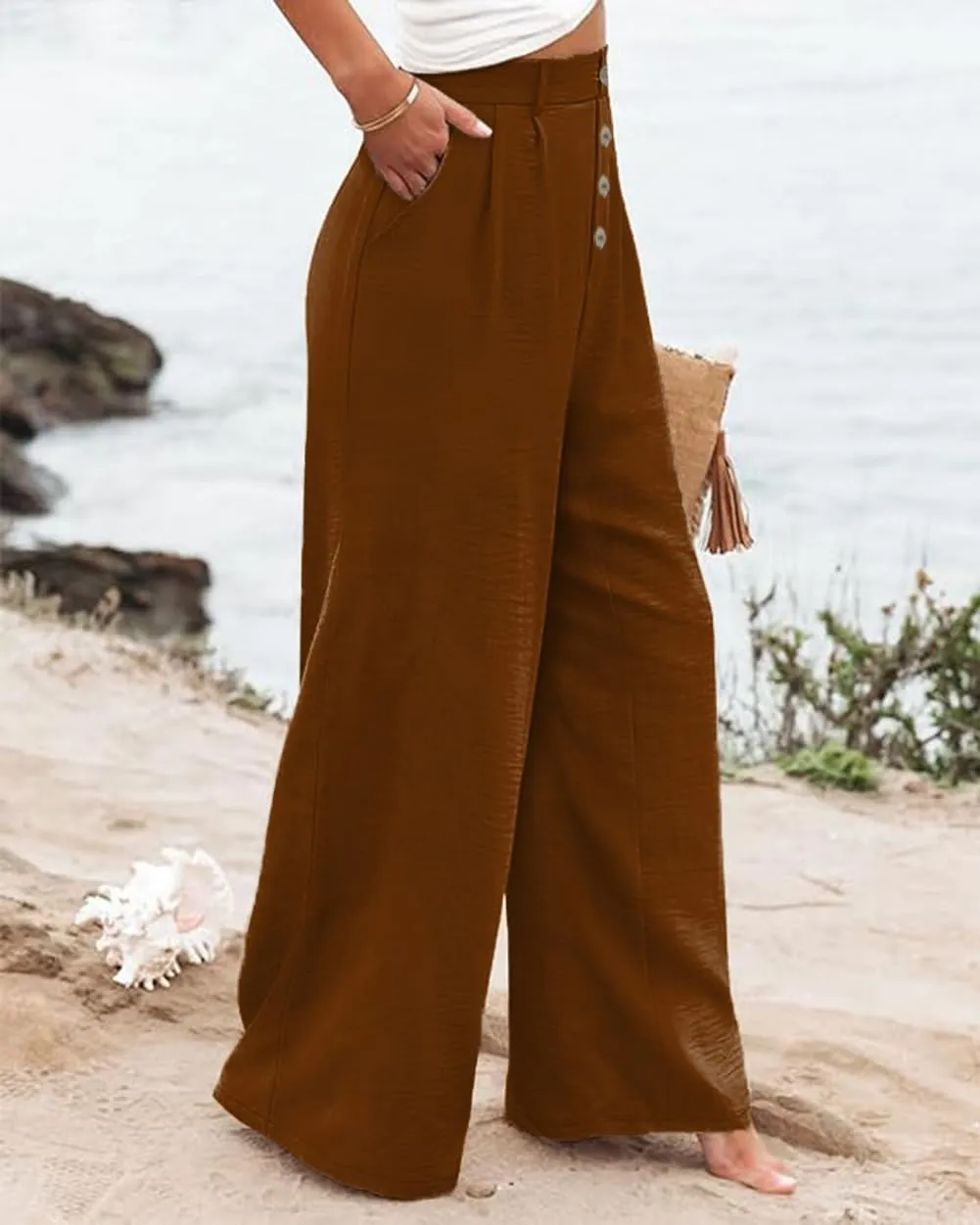 High Waisted Palazzo Wide Leg Flowy Dressy Pants for Women Business Casual Trousers with Pockets