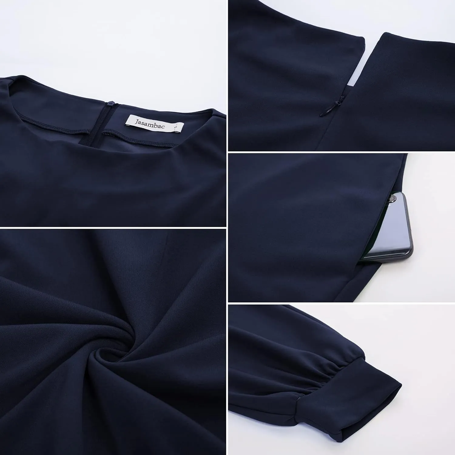 JASAMBAC Women's Bodycon Pencil Dress Office Wear to Work Dresses with Pocket Belt