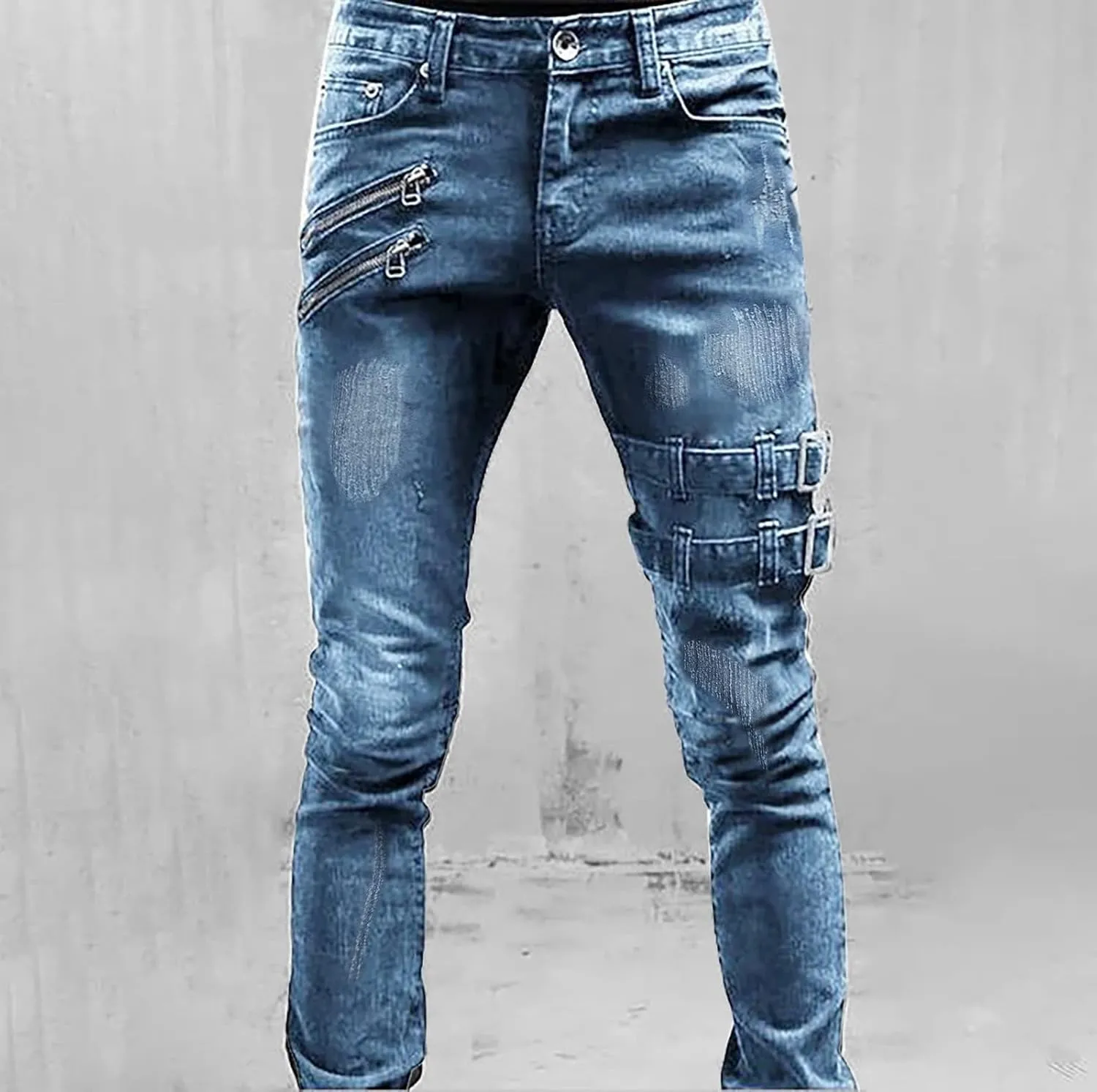 Jeans for Men Skinny Skinny Moto Washed Retro Vintage Denim Jeans Loose Fit Jeans for Men Men Sweatpants with Pockets