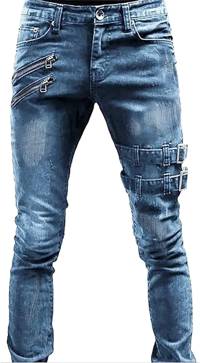 Jeans for Men Skinny Skinny Moto Washed Retro Vintage Denim Jeans Loose Fit Jeans for Men Men Sweatpants with Pockets