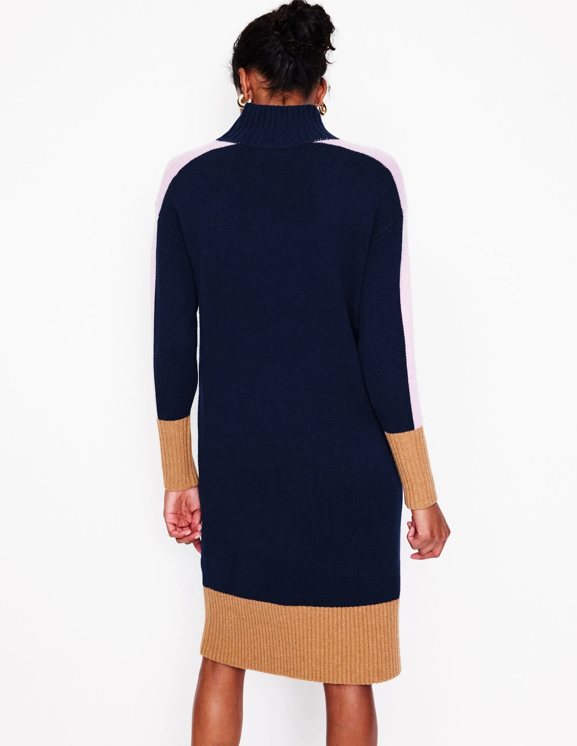 Jessica Merino Knitted Dress-Navy Colourblock