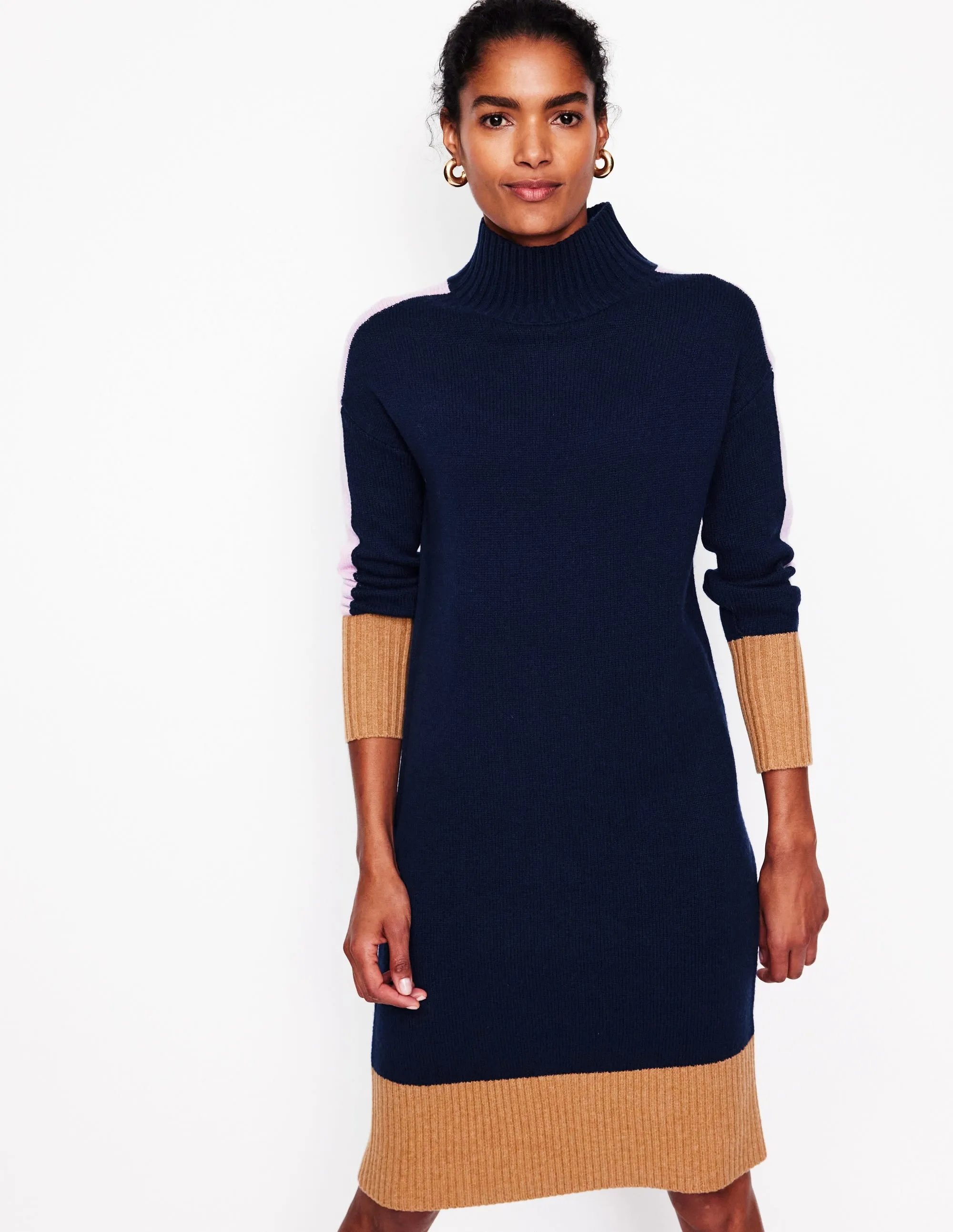 Jessica Merino Knitted Dress-Navy Colourblock