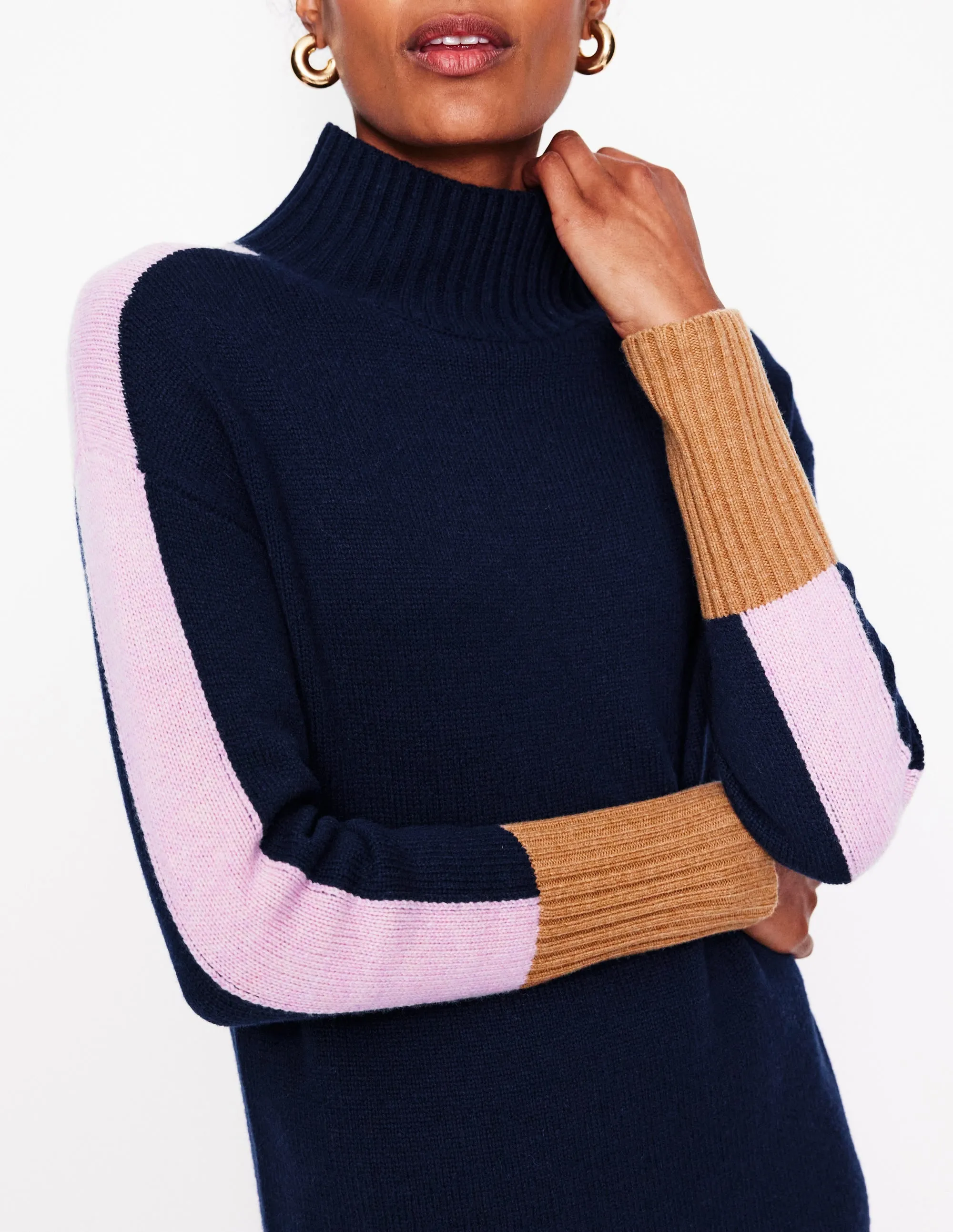 Jessica Merino Knitted Dress-Navy Colourblock