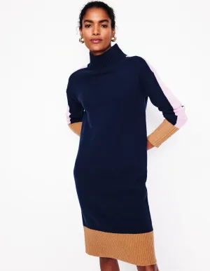Jessica Merino Knitted Dress-Navy Colourblock