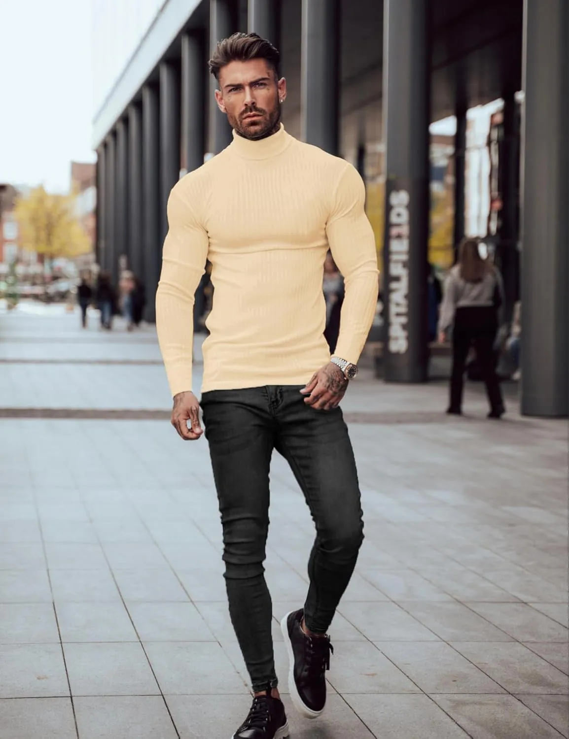 JoZorro Mens Mock Neck T Shirts Pullover High Neck Turtleneck Premium Cotton Long Sleeve Sweaters for Men