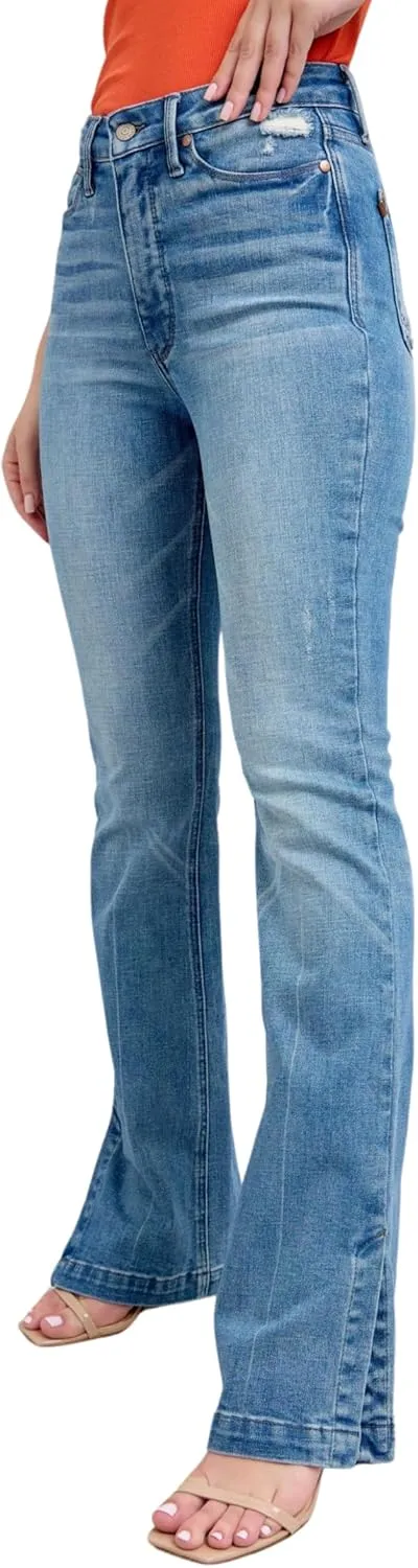 Judy Blue High High Waist Tummy Control Vintage Wash Side Slit Bootcut, Inseam 32"