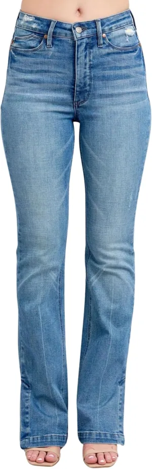 Judy Blue High High Waist Tummy Control Vintage Wash Side Slit Bootcut, Inseam 32"