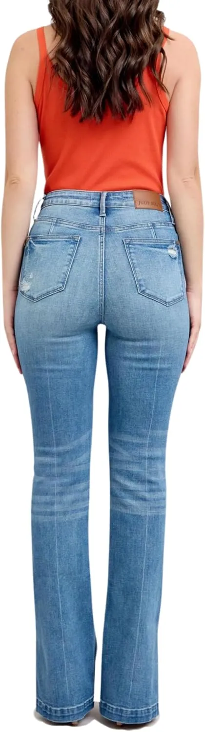 Judy Blue High High Waist Tummy Control Vintage Wash Side Slit Bootcut, Inseam 32"