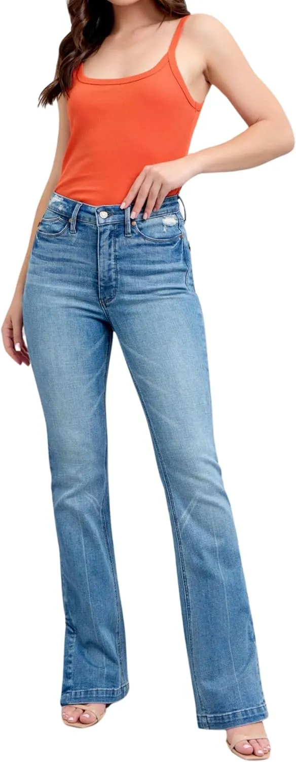 Judy Blue High High Waist Tummy Control Vintage Wash Side Slit Bootcut, Inseam 32"