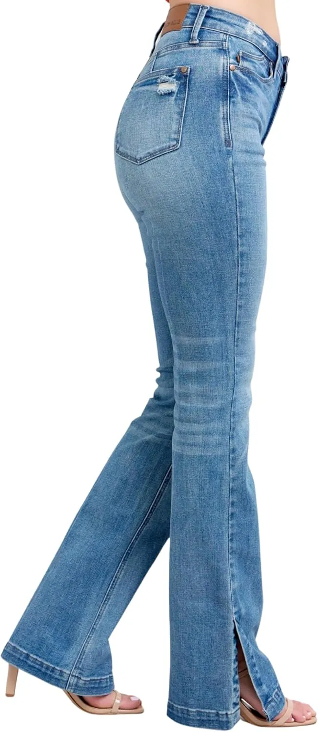 Judy Blue High High Waist Tummy Control Vintage Wash Side Slit Bootcut, Inseam 32"