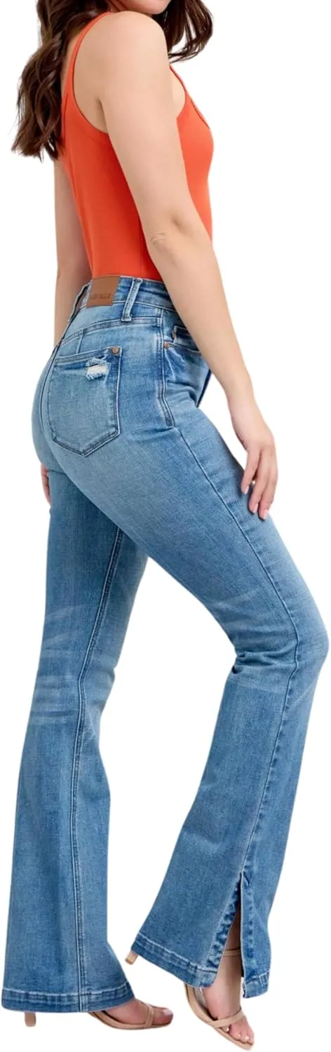 Judy Blue High High Waist Tummy Control Vintage Wash Side Slit Bootcut, Inseam 32"