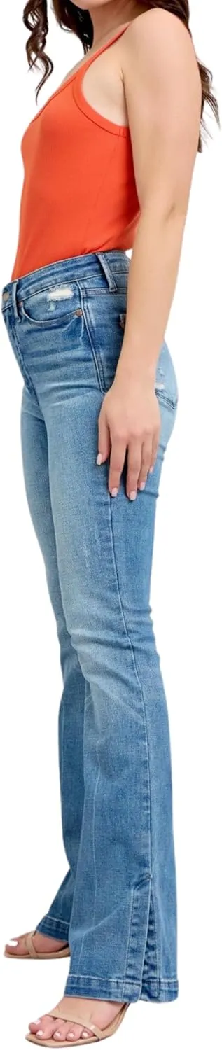Judy Blue High High Waist Tummy Control Vintage Wash Side Slit Bootcut, Inseam 32"
