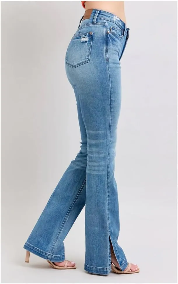 Judy Blue High Waist Tummy Control Vintage Wash Side Slit Slim Boot Jeans, 88930