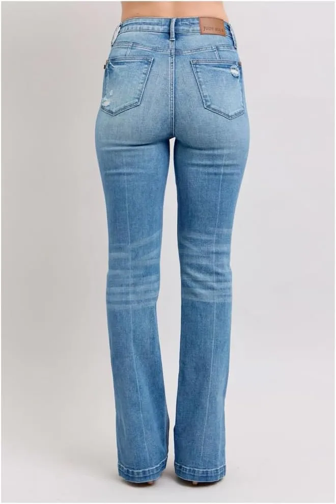 Judy Blue High Waist Tummy Control Vintage Wash Side Slit Slim Boot Jeans, 88930