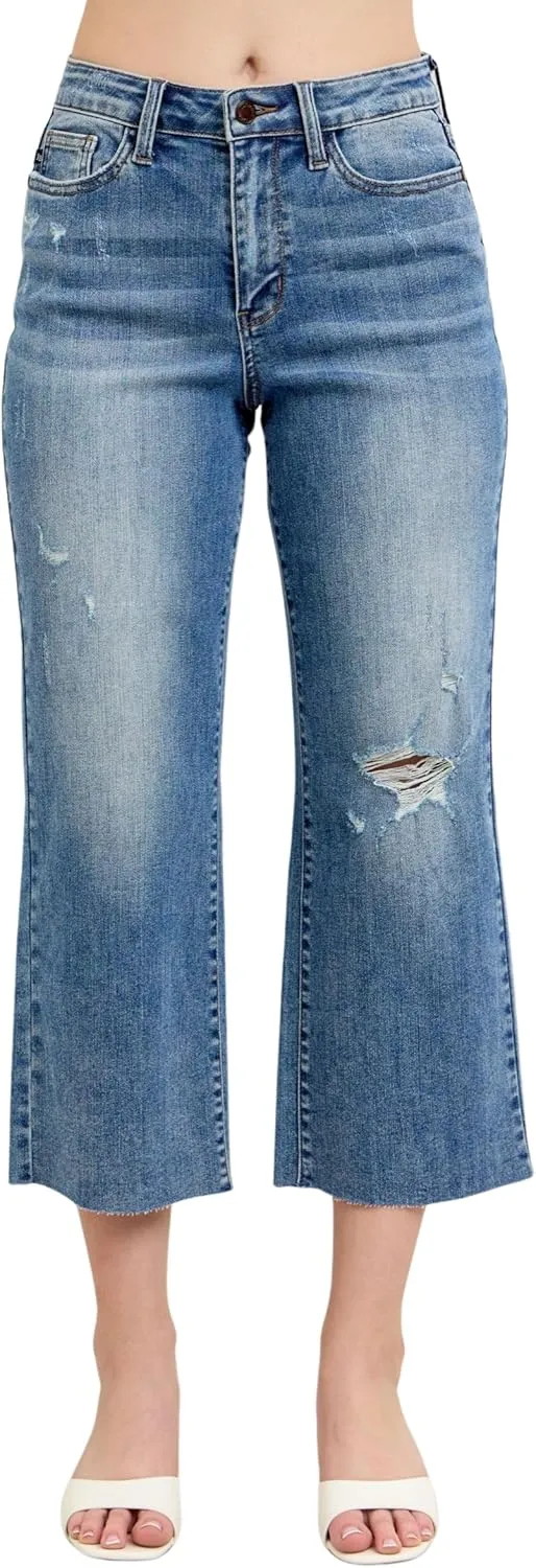Judy Blue Mid Rise Tummy Control Vintage Wash Back Shield Pocket Flare, Inseam 33"