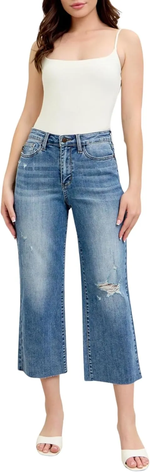 Judy Blue Mid Rise Tummy Control Vintage Wash Back Shield Pocket Flare, Inseam 33"