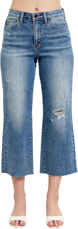 Judy Blue Mid Rise Tummy Control Vintage Wash Back Shield Pocket Flare, Inseam 33"