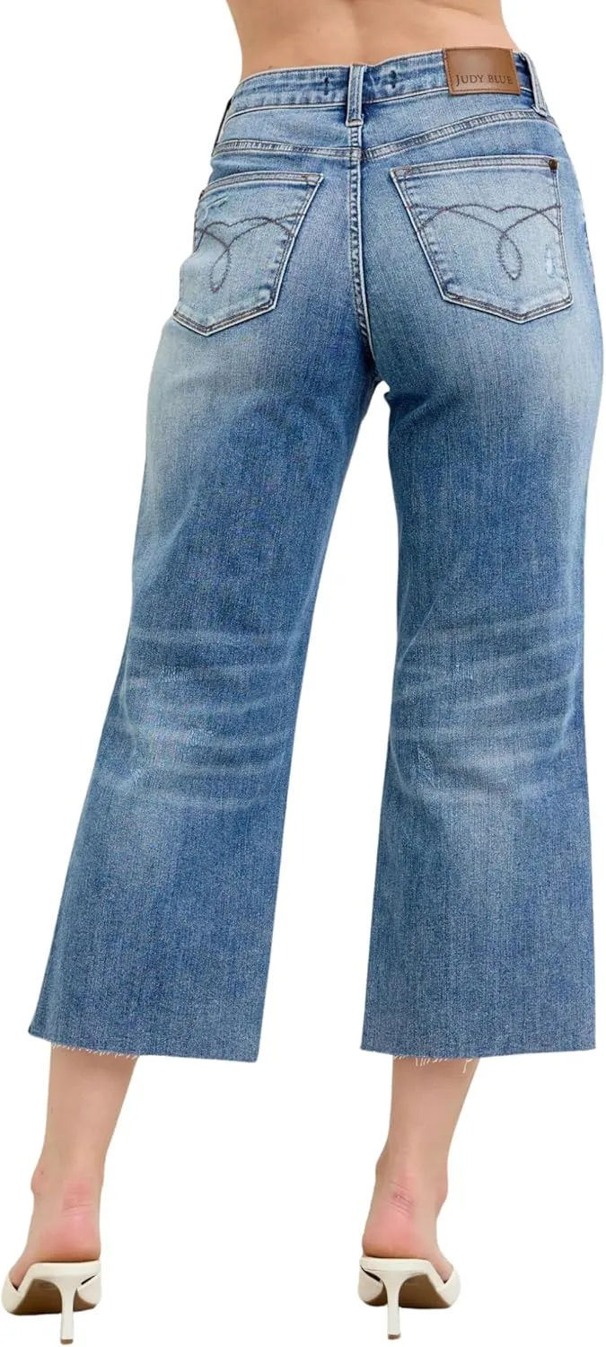 Judy Blue Mid Rise Tummy Control Vintage Wash Back Shield Pocket Flare, Inseam 33"