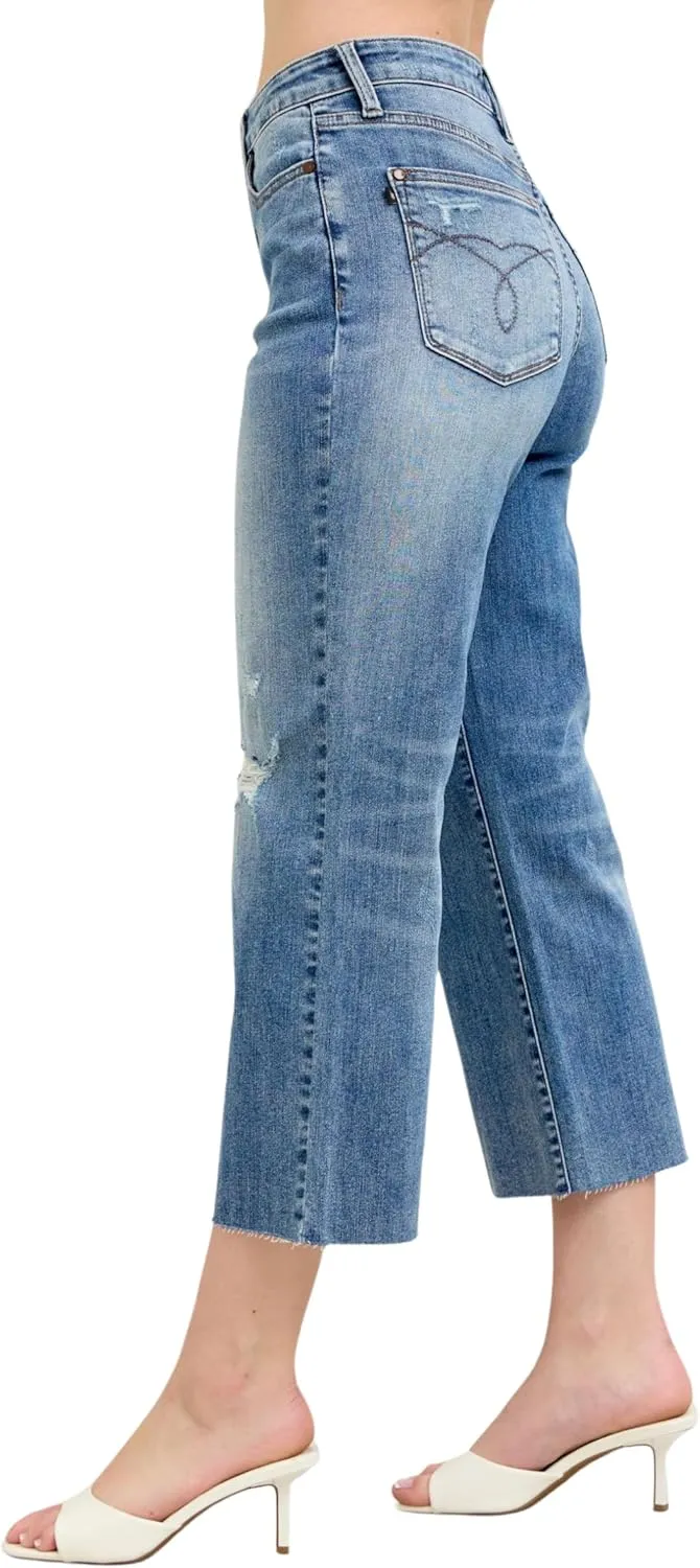 Judy Blue Mid Rise Tummy Control Vintage Wash Back Shield Pocket Flare, Inseam 33"