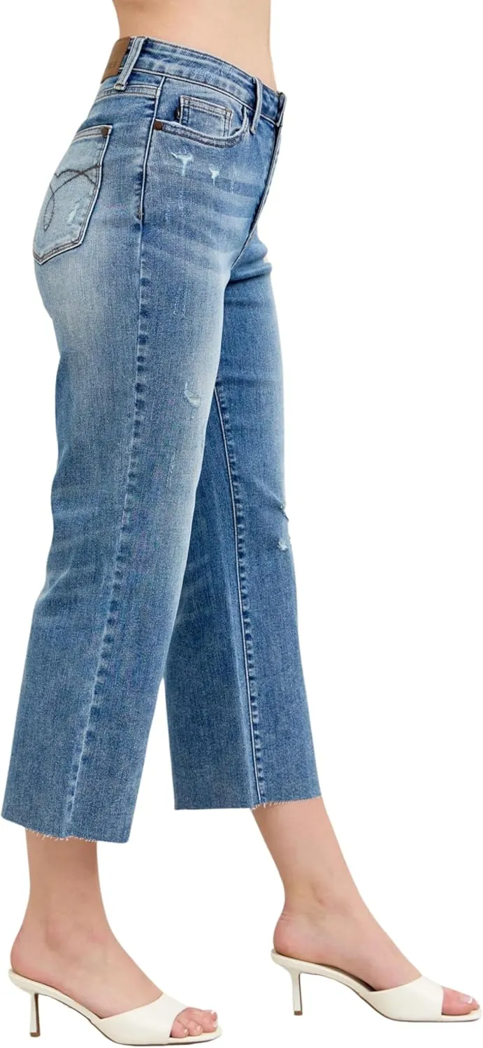 Judy Blue Mid Rise Tummy Control Vintage Wash Back Shield Pocket Flare, Inseam 33"