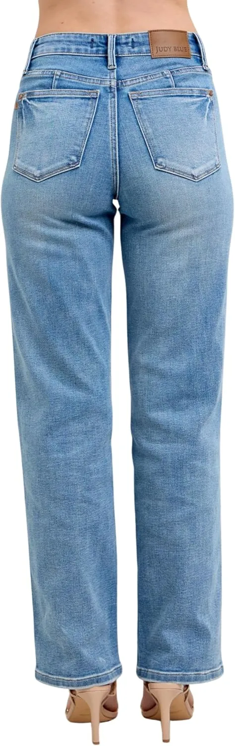 Judy Blue Mid Rise Tummy Control Vintage Wash Straight Jeans, Inseam 31"
