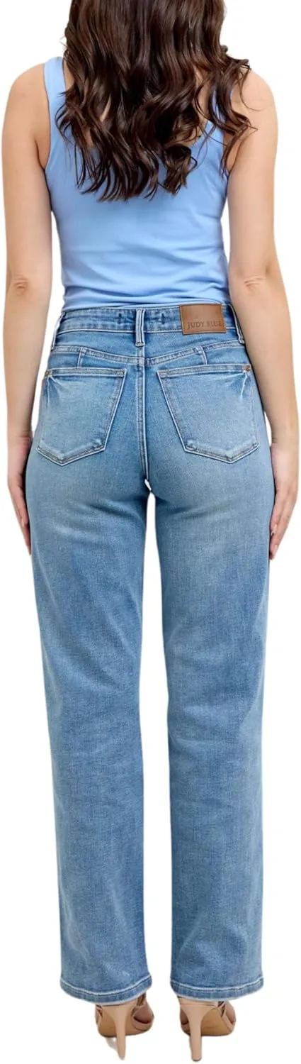 Judy Blue Mid Rise Tummy Control Vintage Wash Straight Jeans, Inseam 31"